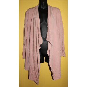 QVC LOGO Lori Goldstein French Terry Drape Front Cardigan Pink Lounge 2x
